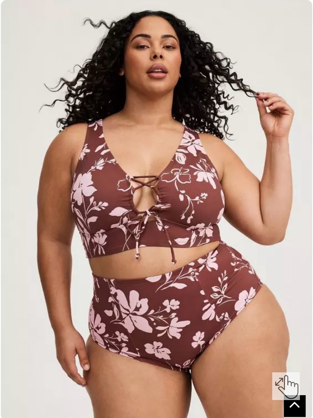 torrid NWOT Brown Floral Lace-Up Bikini Top with matching bottoms